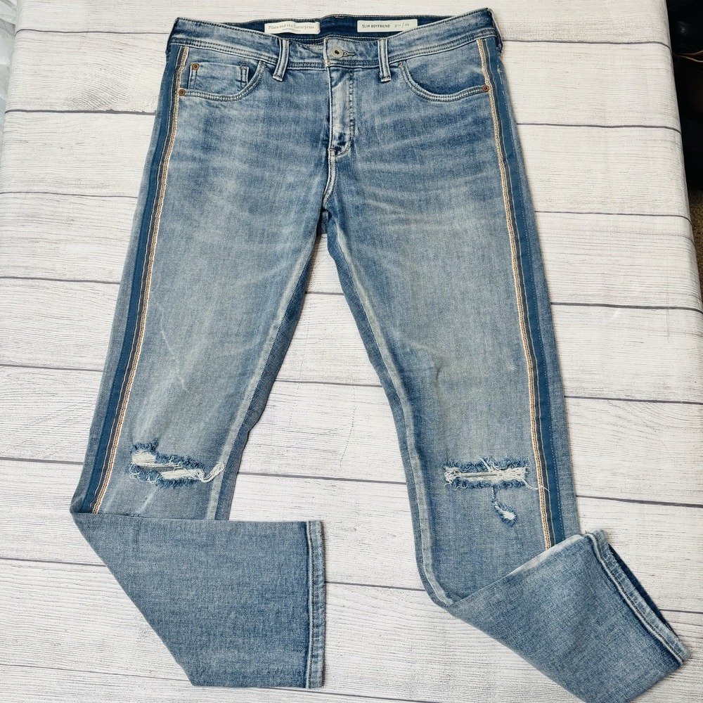 Pilcro And The Letterpress Anthro Slim Boyfriend Jeans Distressed Side Stripe 25 - Picture 2 of 8